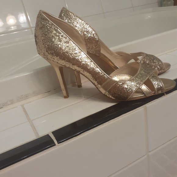 Gold sequin aldo peep toe heels - Picture 4 of 4